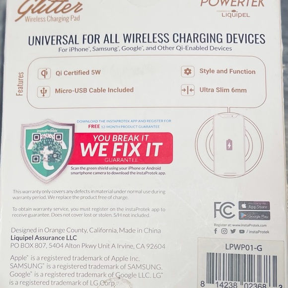 Wireless Charging Pad ~ Gold Glitter for iPhone, Samsung, Google, & Qi Devices - Picture 2 of 4